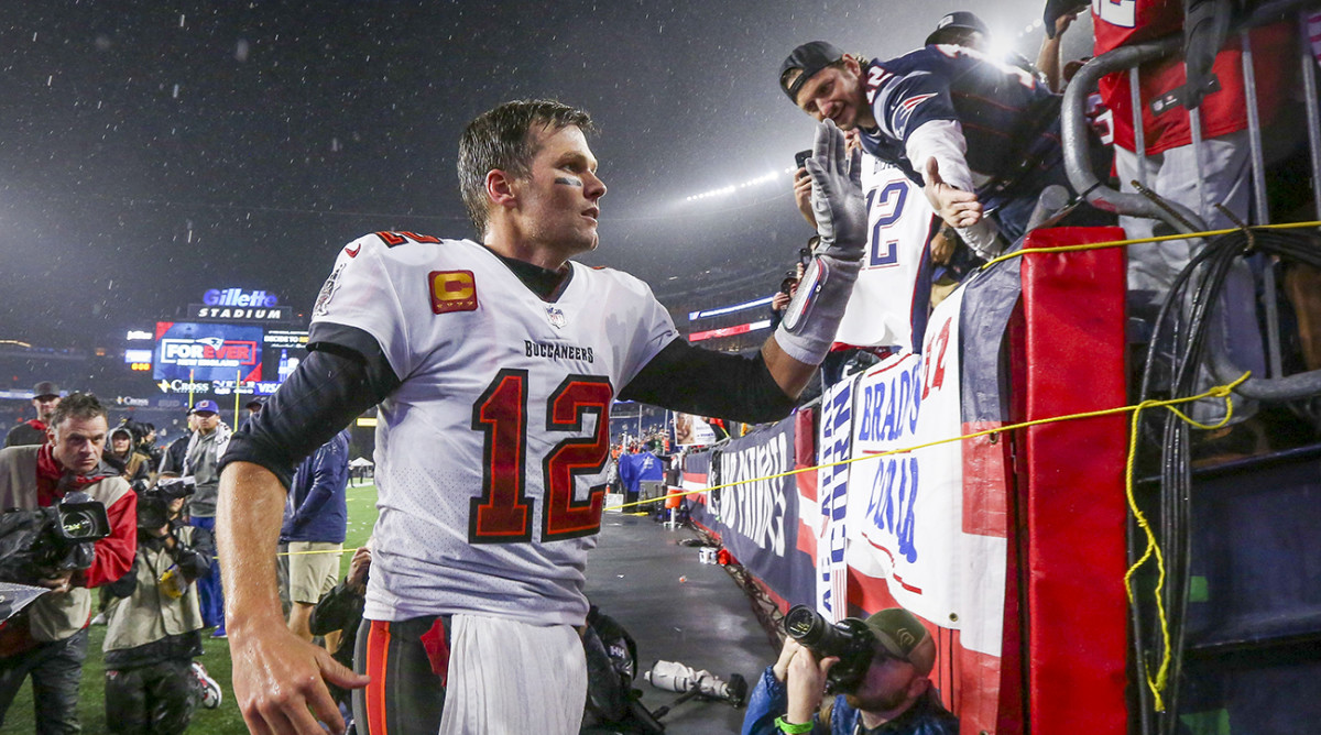 Tom Brady after defeating the Patriots.